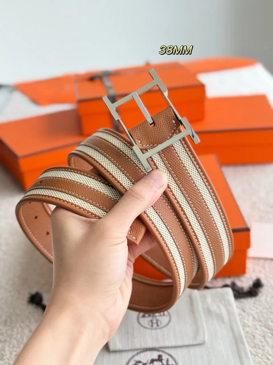 Hermes Hadrien 38 Tan/Beige Reversible Belt - Hình 5