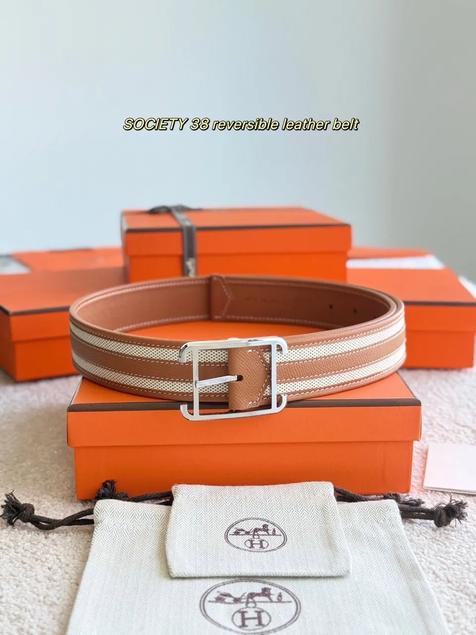 Hermes Tan White Leather Belt