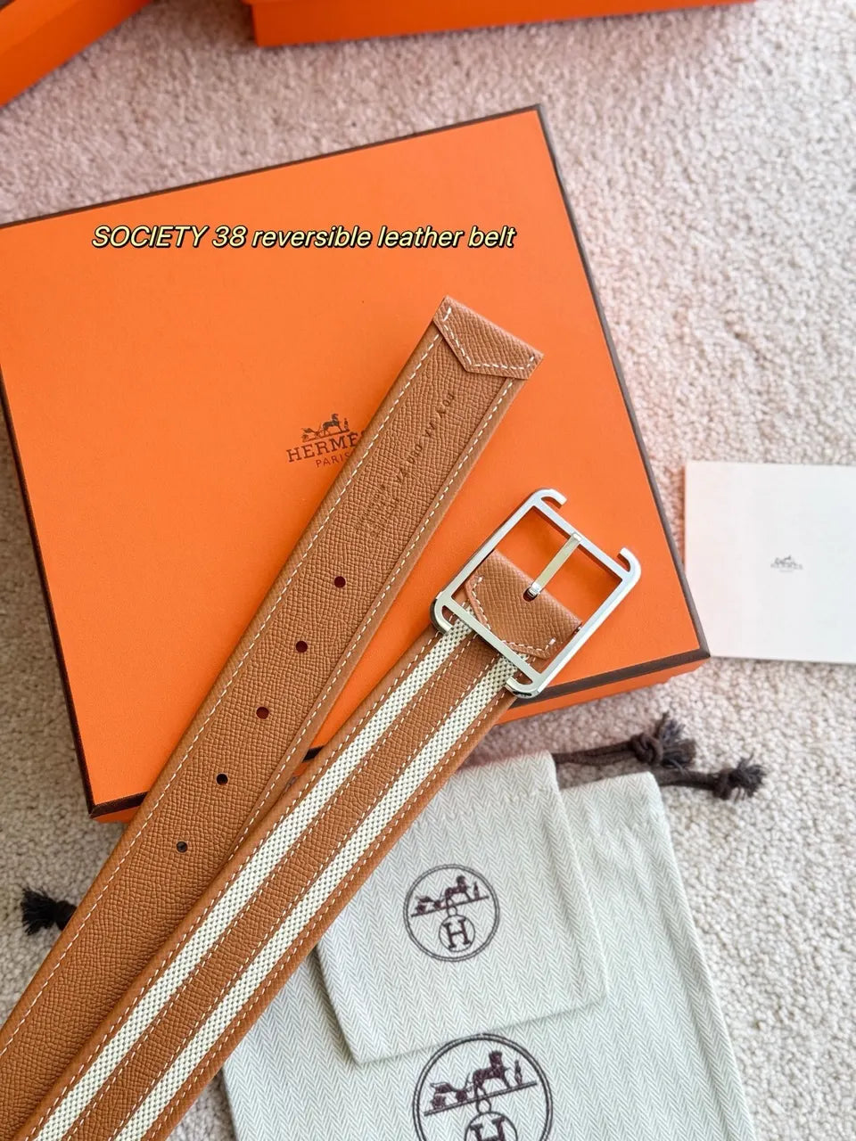 Hermes Tan White Leather Belt - Hình 2
