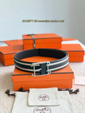 Hermes White Stripe Leather Belt