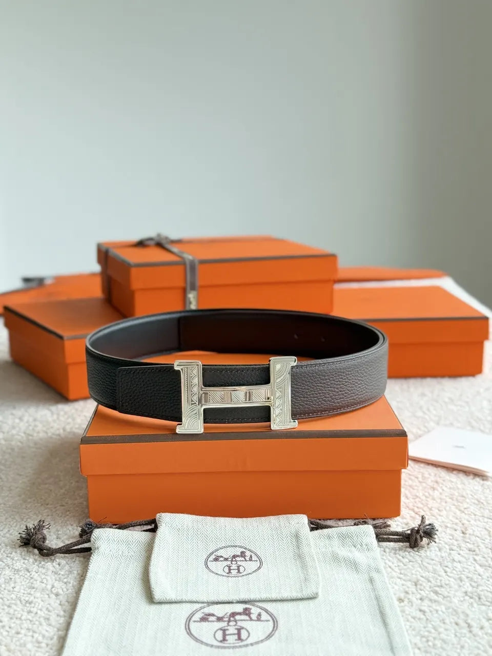Hermes Reversible Silver Buckle Belt