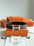 Hermes Reversible Silver Buckle Belt