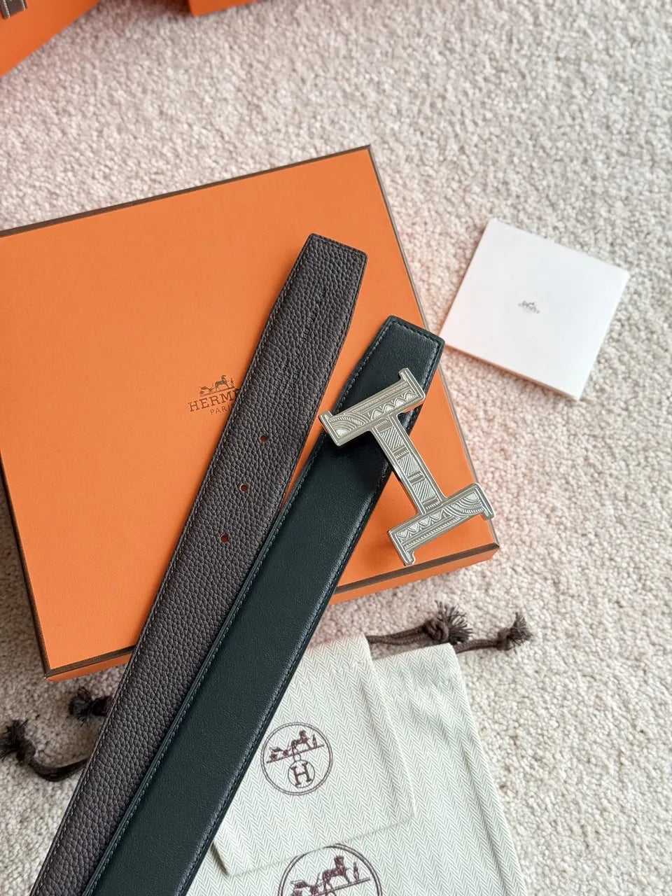 Hermes Reversible Silver Buckle Belt - Hình 2