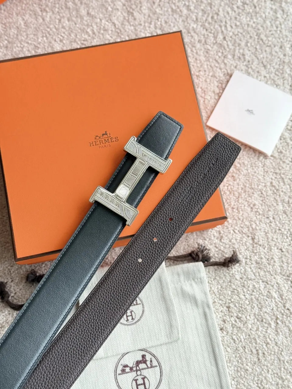 Hermes Reversible Silver Buckle Belt - Hình 3