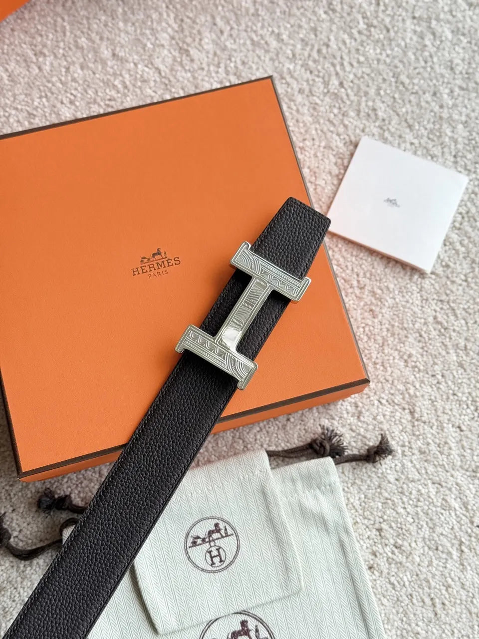 Hermes Reversible Silver Buckle Belt - Hình 4