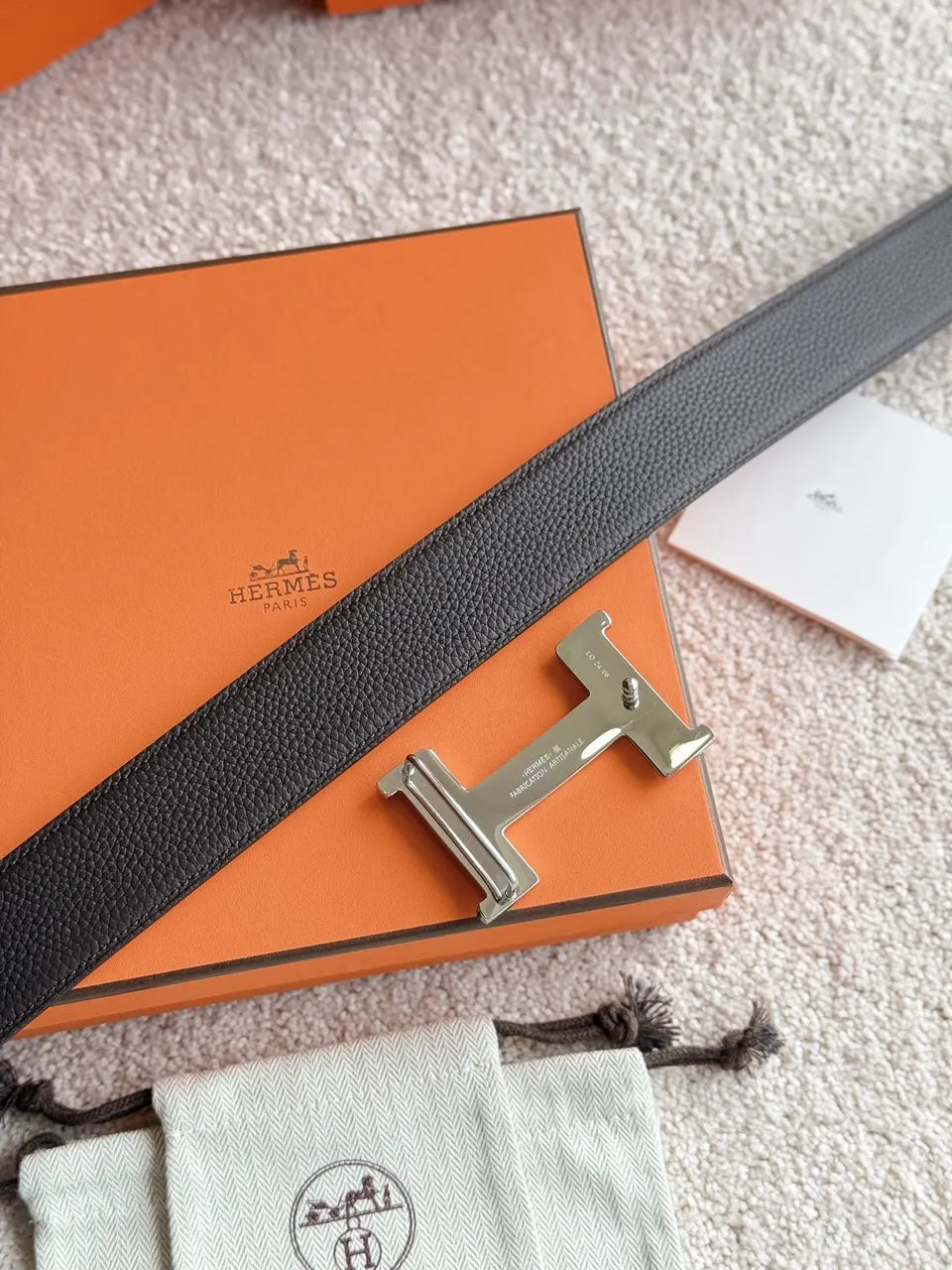 Hermes Reversible Silver Buckle Belt - Hình 6