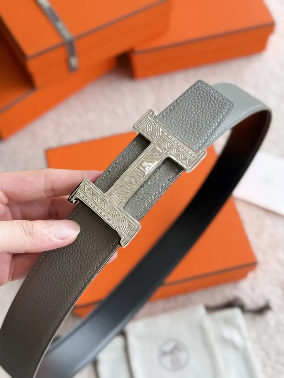 Hermes Touareg Silver Buckle Belt - Hình 4