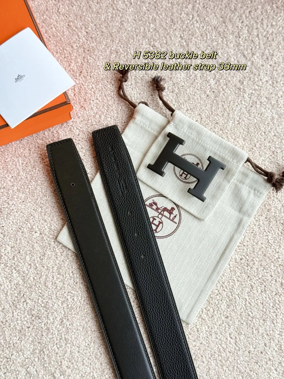 matte Hermes Black Reversible Belt