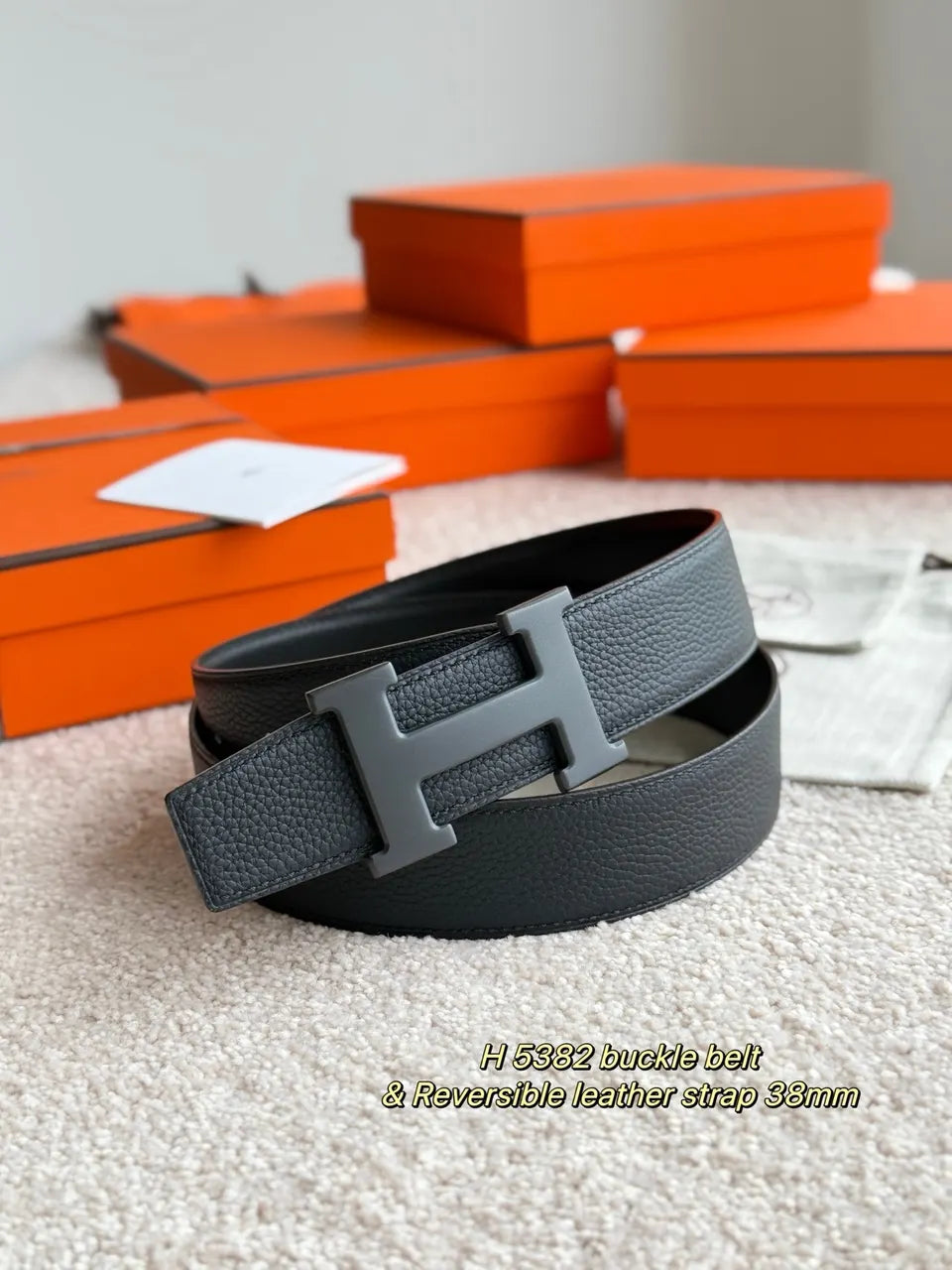 matte Hermes Black Reversible Belt - Hình 2