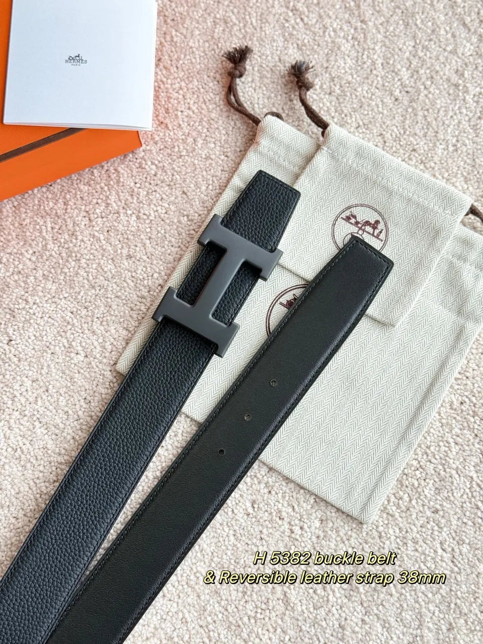 matte Hermes Black Reversible Belt - Hình 3