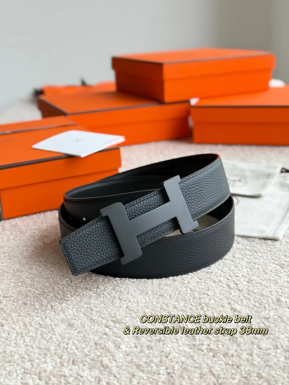 Hermes Matte Black Constance Belt - Hình 2