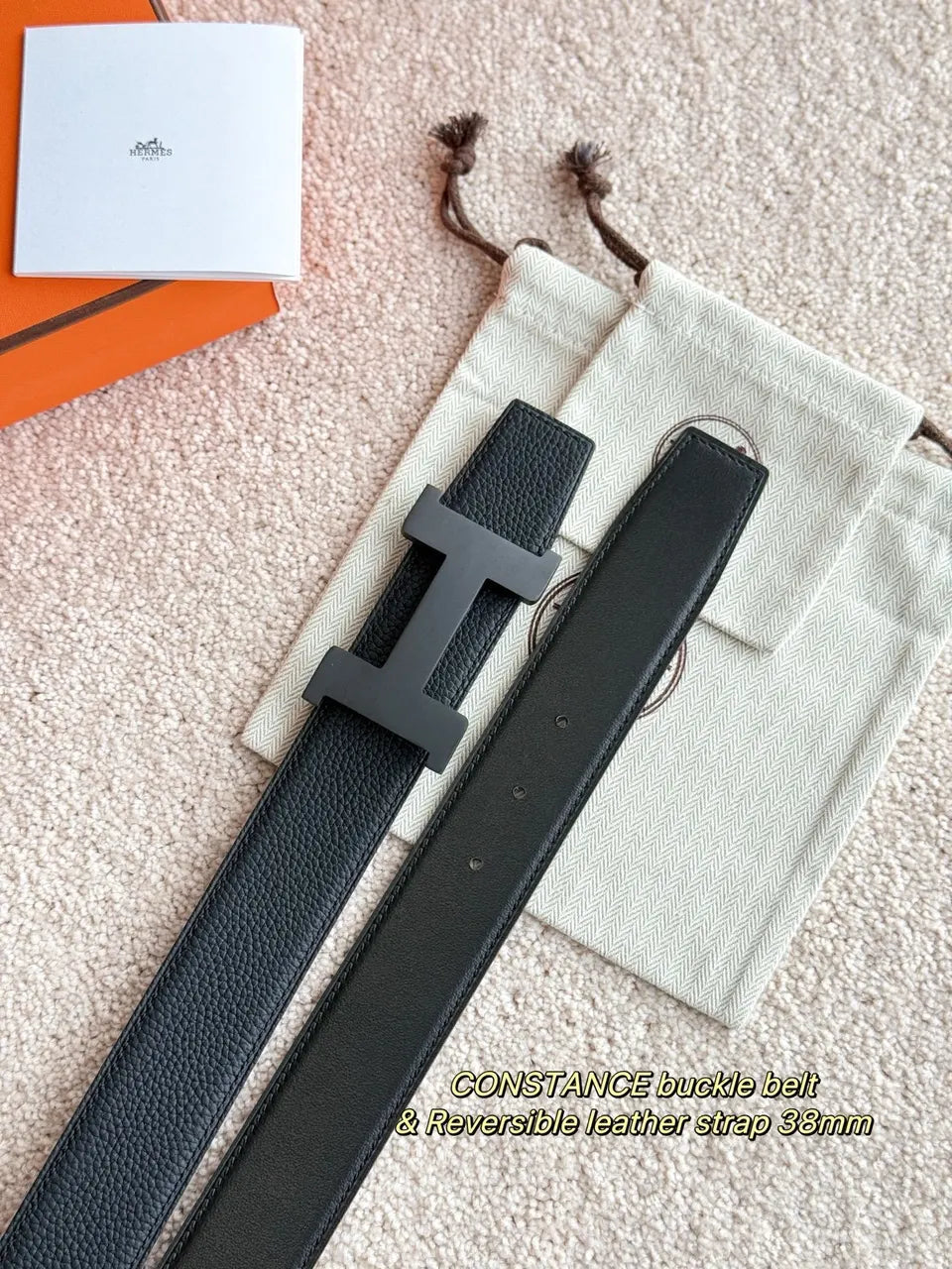 Hermes Matte Black Constance Belt - Hình 3