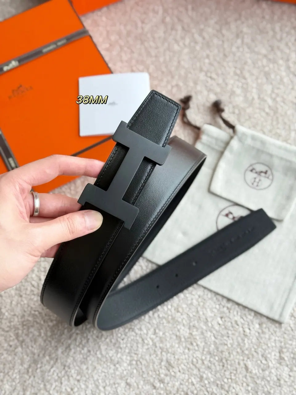 Hermes Matte Black Constance Belt - Hình 4