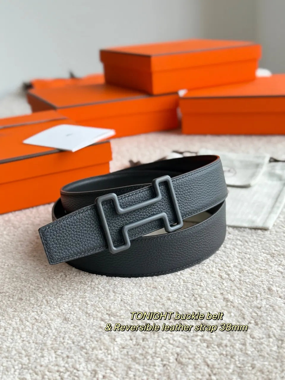 Hermes Tonight Black Reversible Belt - Hình 2