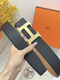Hermes Black Leather Gold H Belt