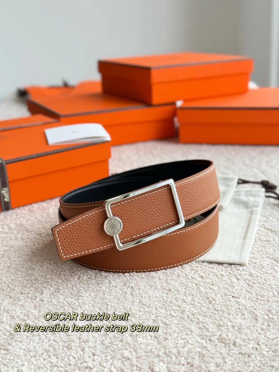 Hermes Oscar Reversible Belt - Hình 2