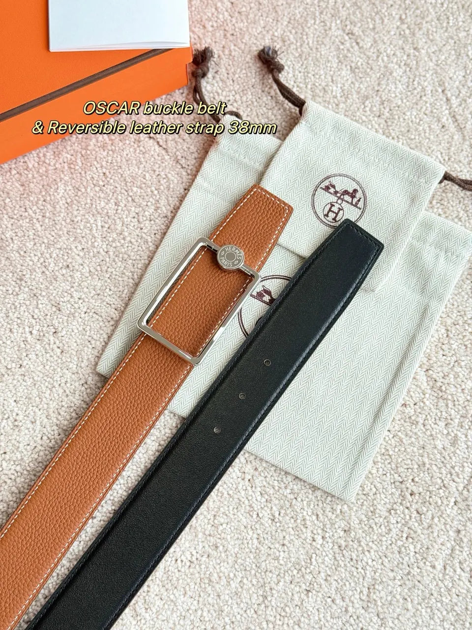 Hermes Oscar Reversible Belt - Hình 3