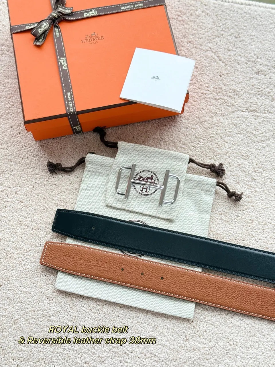 black Hermes Reversible Leather Belt