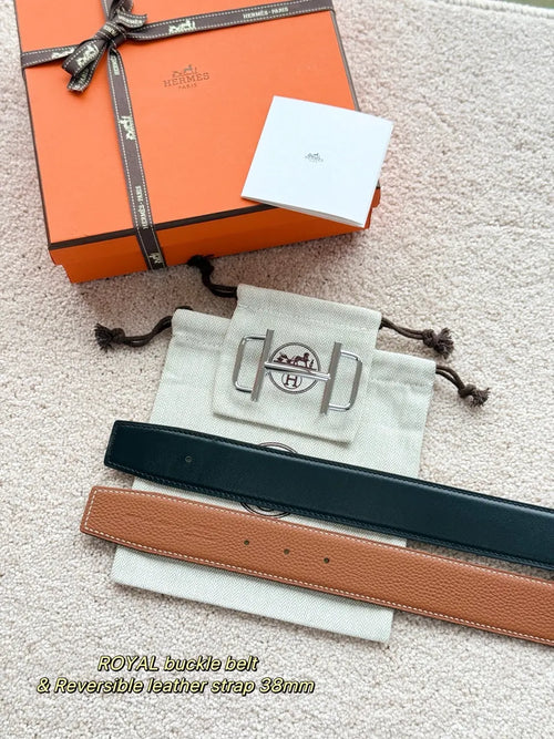 black Hermes Reversible Leather Belt