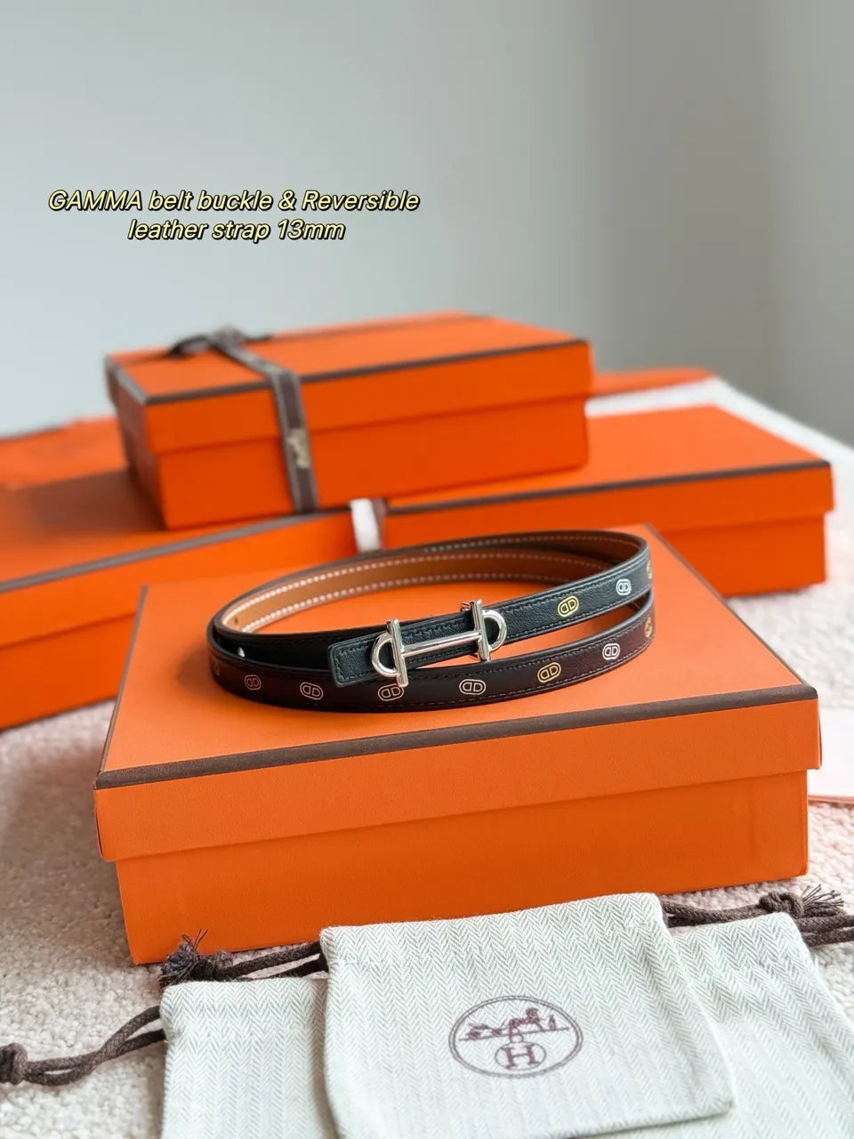 Hermes Gamma Black Leather Belt - Hình 2