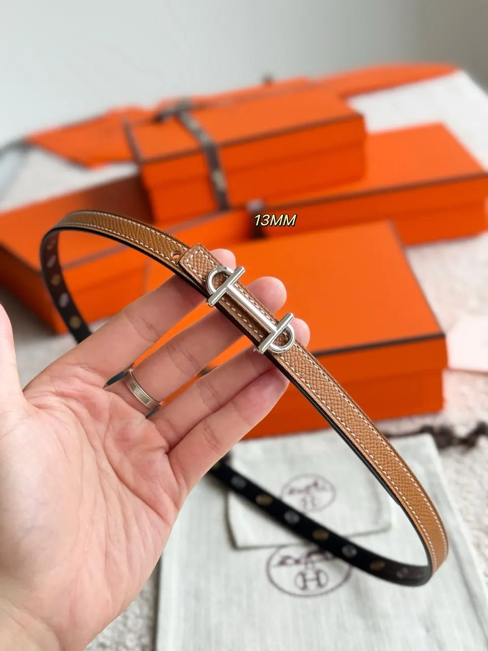 Hermes Gamma Black Leather Belt - Hình 4