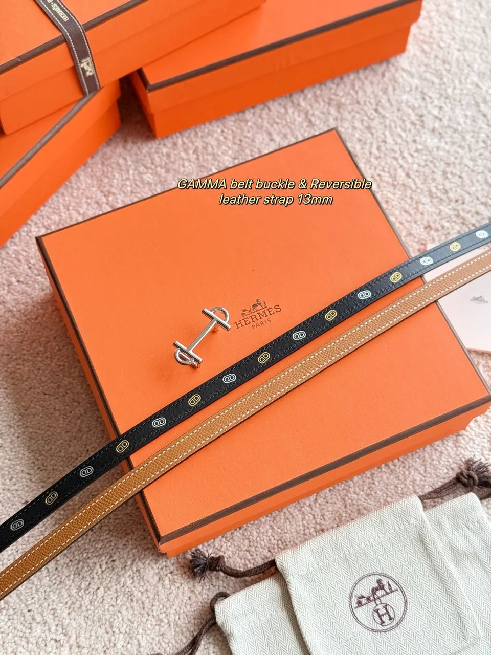 Hermes Gamma Black Leather Belt - Hình 5