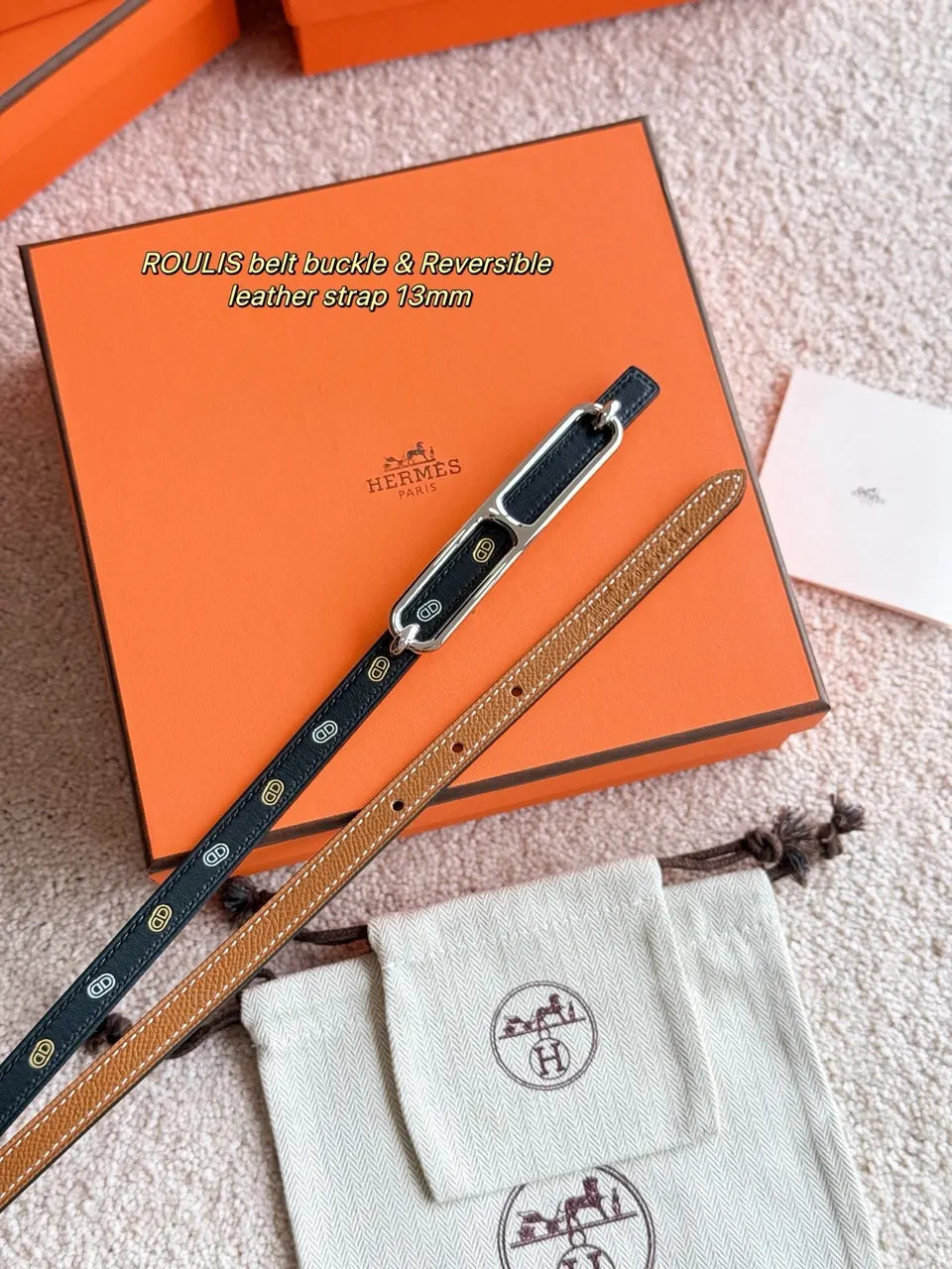 Hermes Black Roulis Reversible Belt - Hình 2