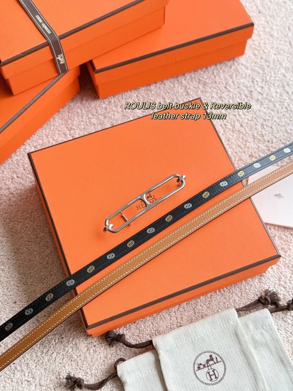 Hermes Black Roulis Reversible Belt - Hình 3