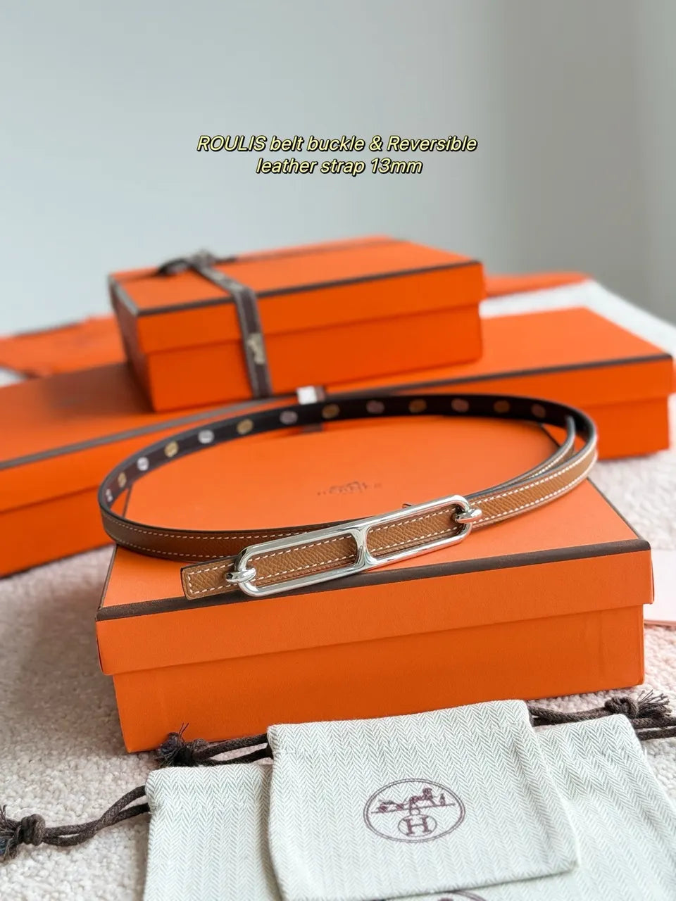 Hermes Black Roulis Reversible Belt - Hình 5