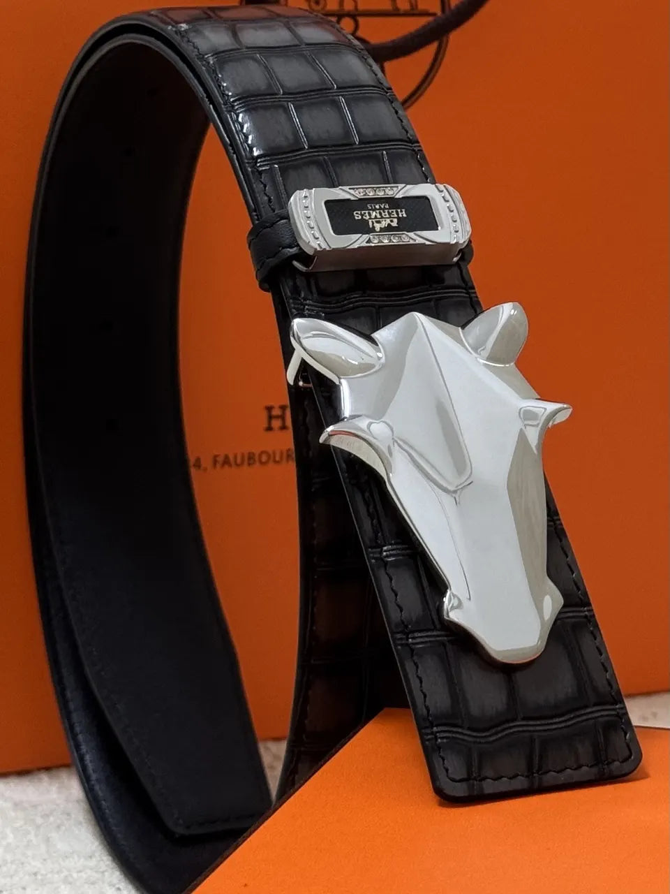 bull Hermes Black Crocodile Belt