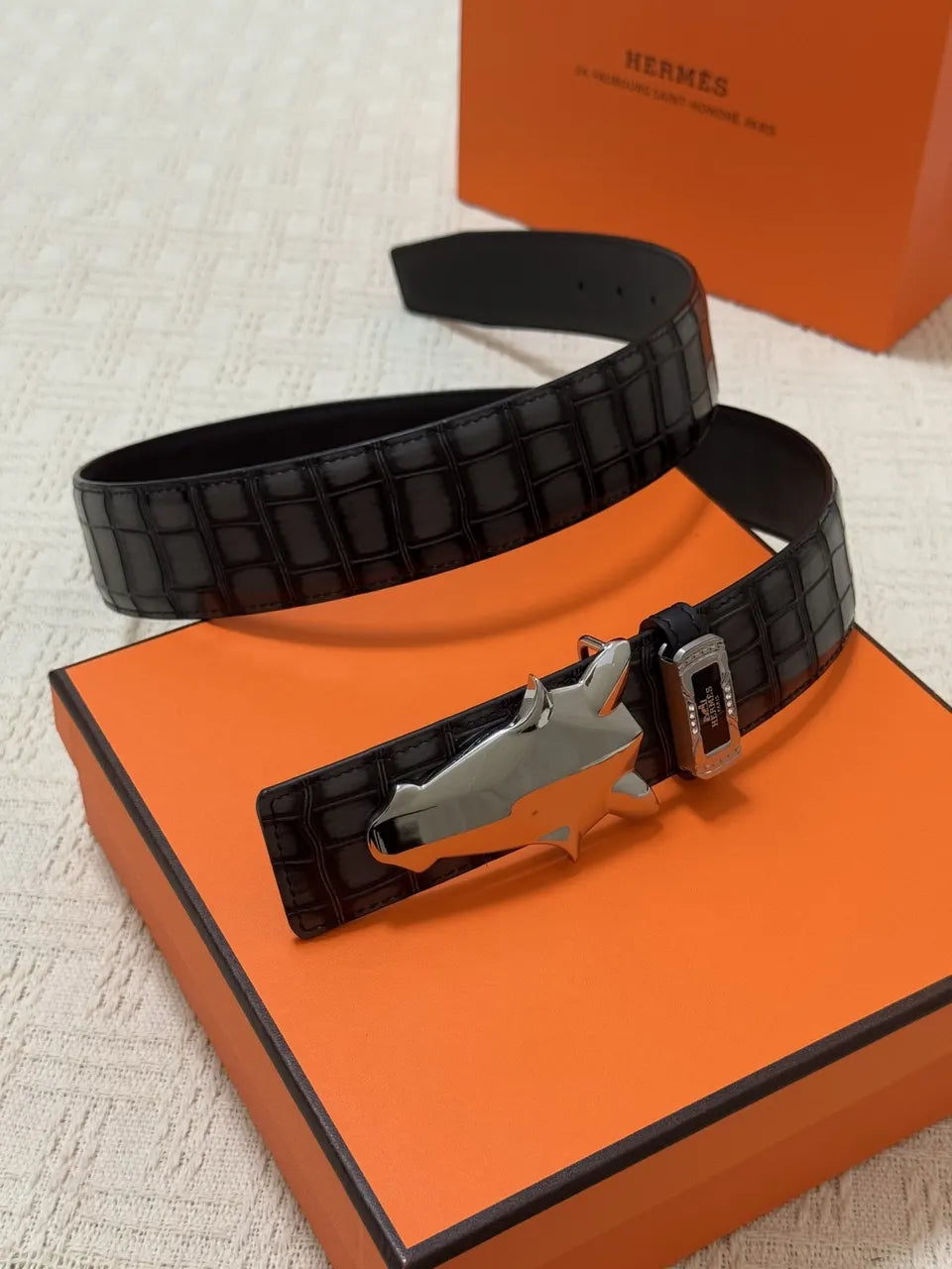 bull Hermes Black Crocodile Belt - Hình 3