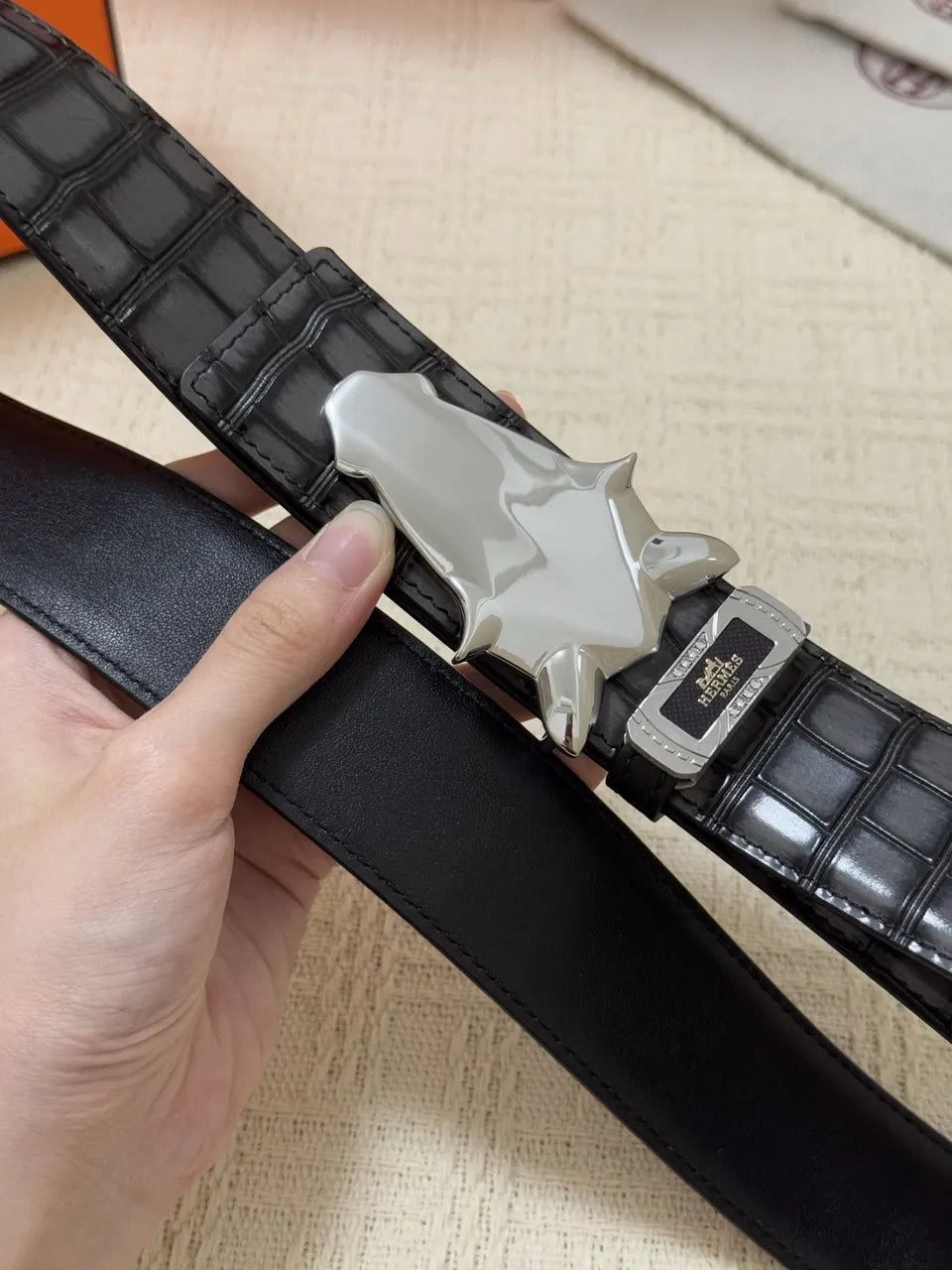 bull Hermes Black Crocodile Belt - Hình 6
