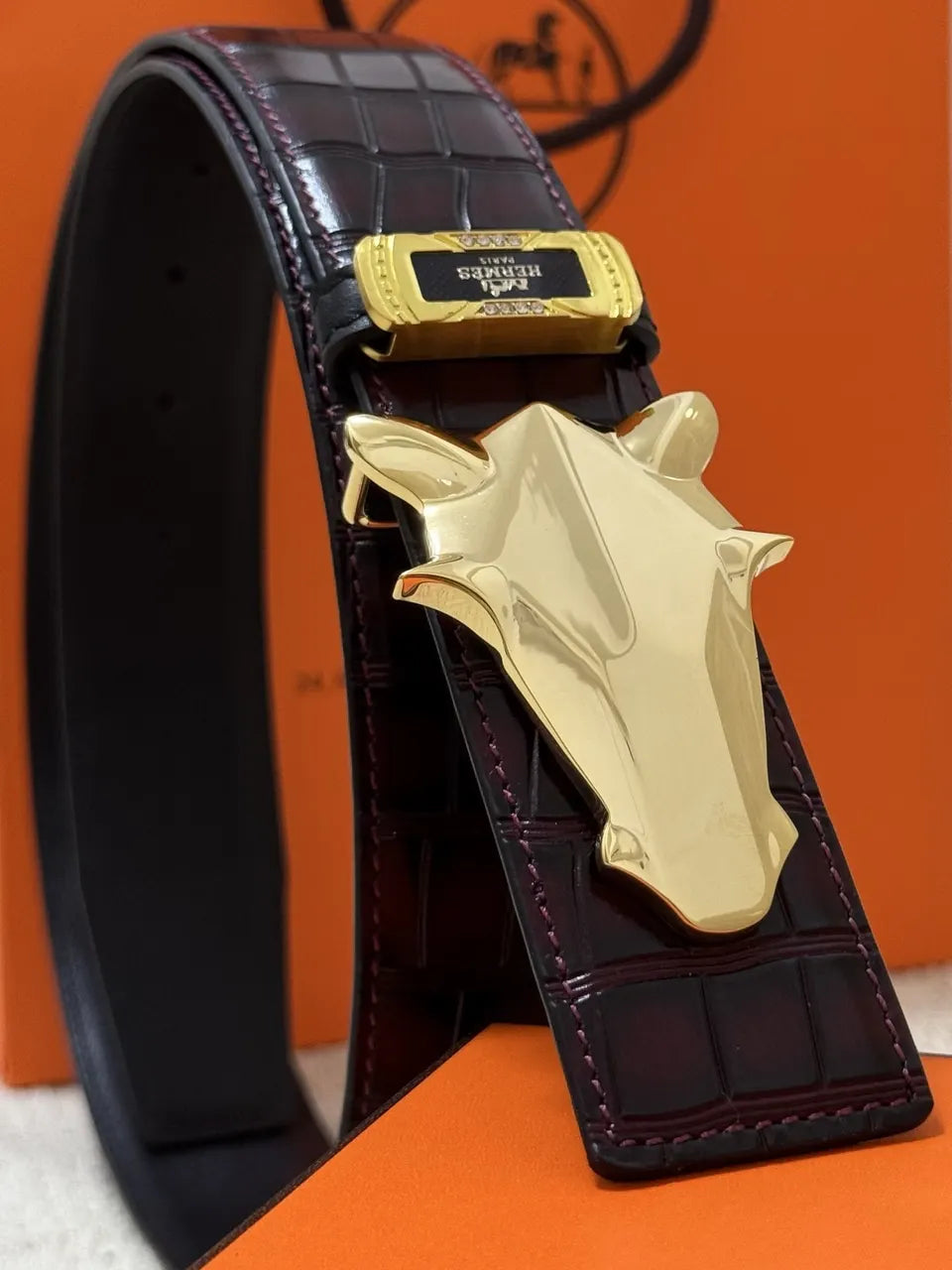 Hermes Burgundy Crocodile Belt