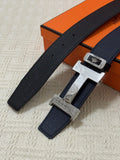 silver Hermes Black Pebbled Leather Belt