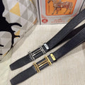 gold Hermes Black Ostrich Leather Belt