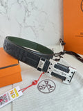 Hermes Embossed Leather Belt Silver