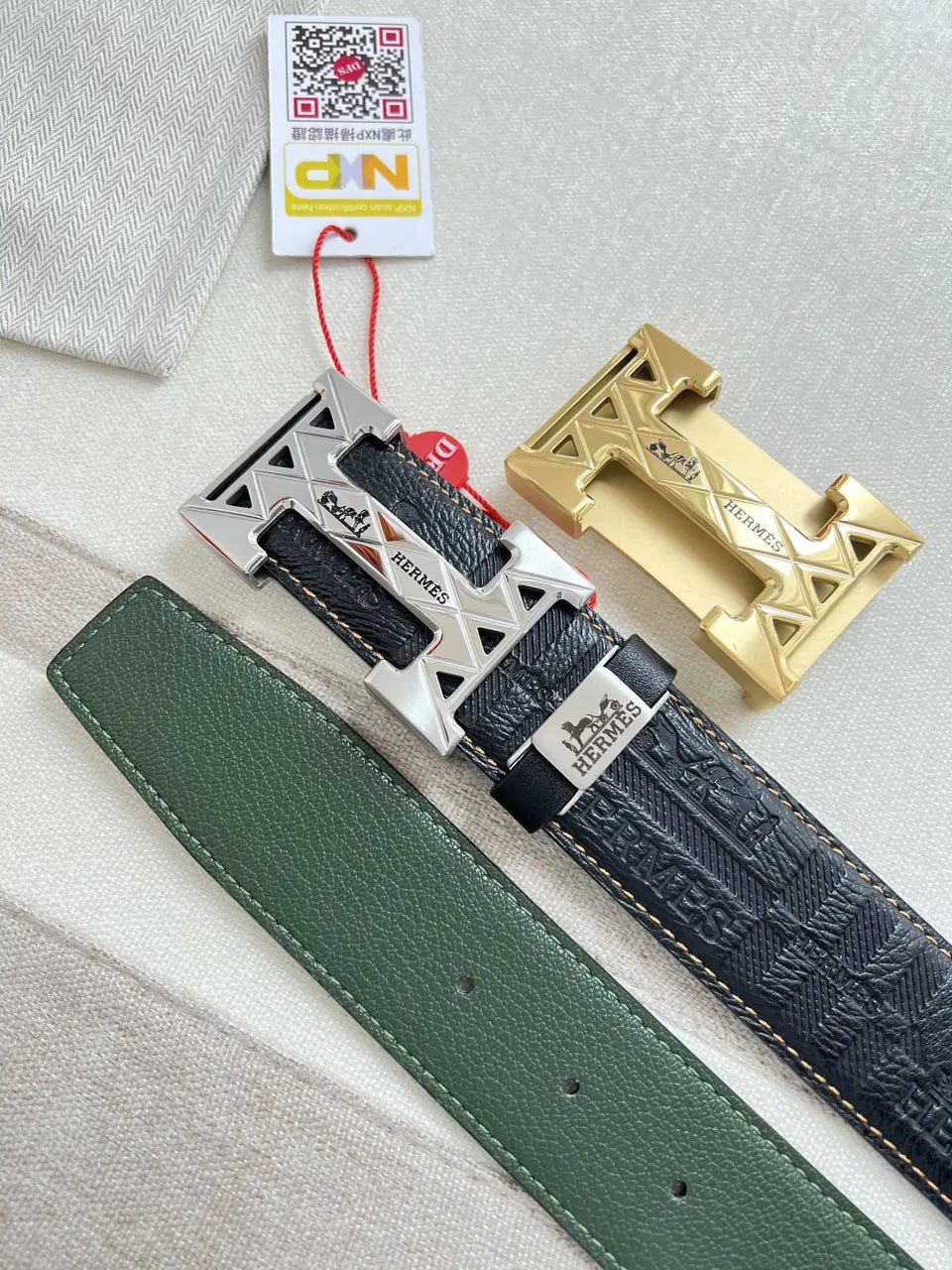 Hermes Embossed Leather Belt Silver - Hình 4