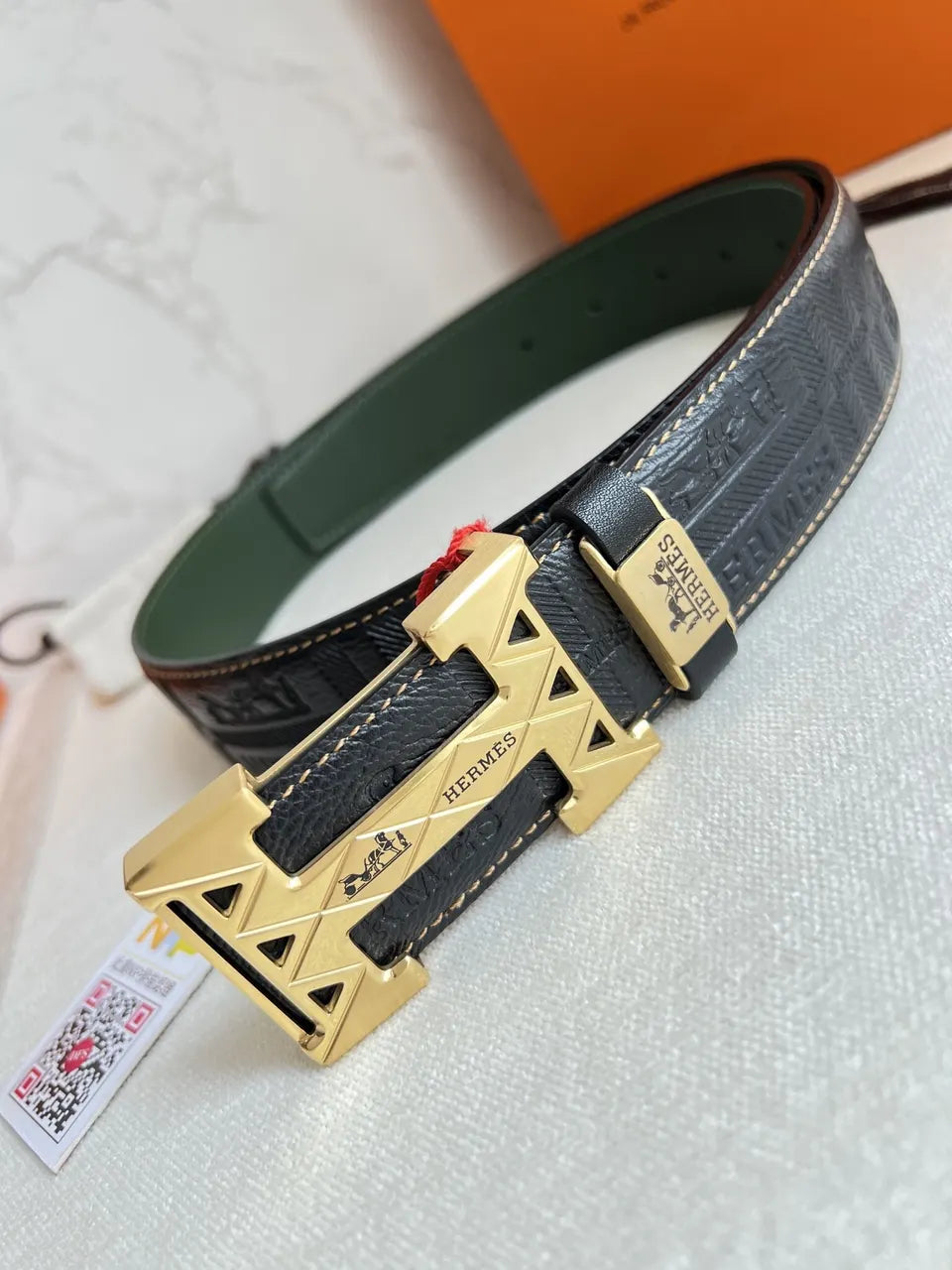 Hermes Black Checkered Leather Belt