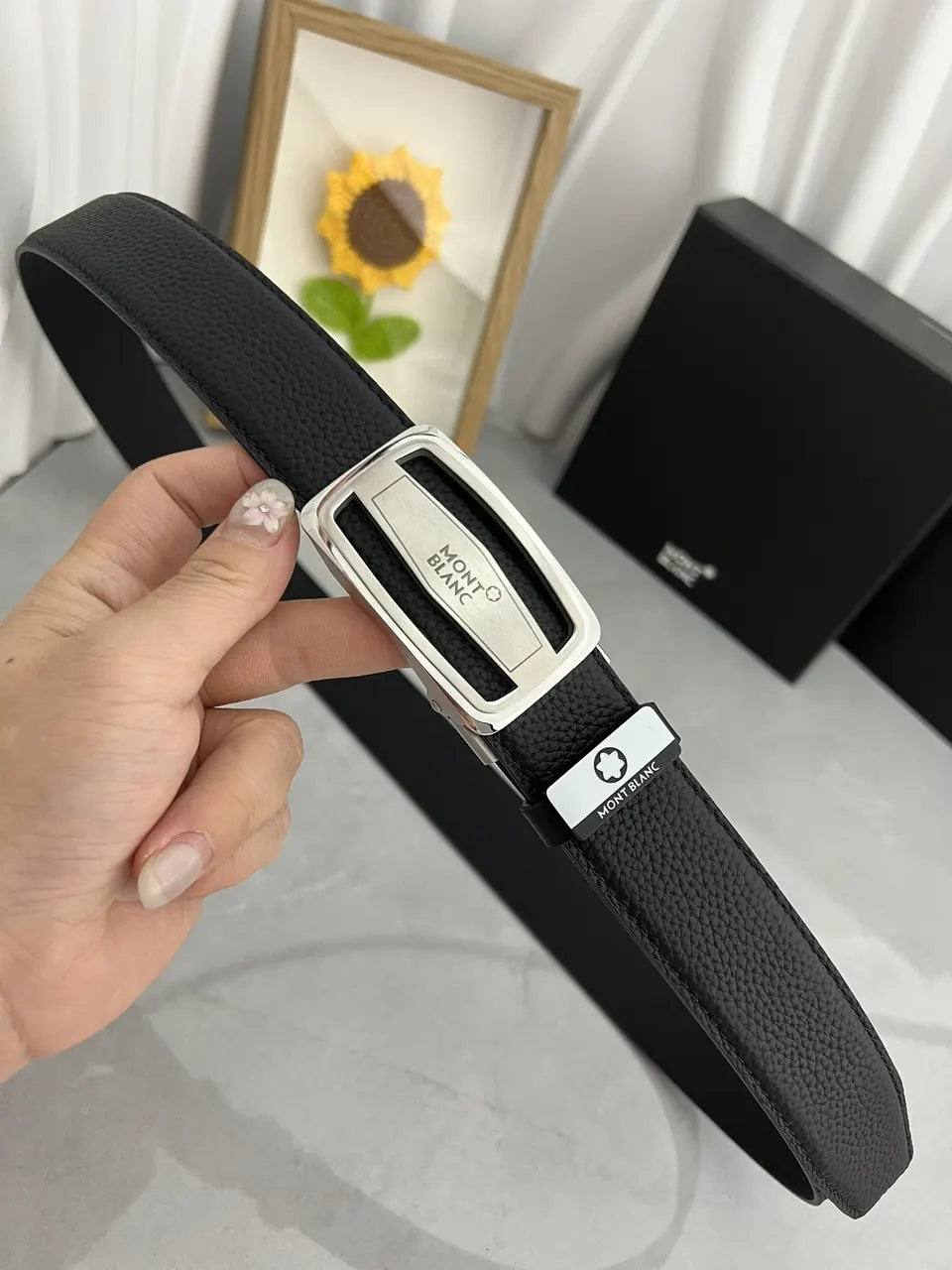 Montblanc Black Leather Belt - Hình 3