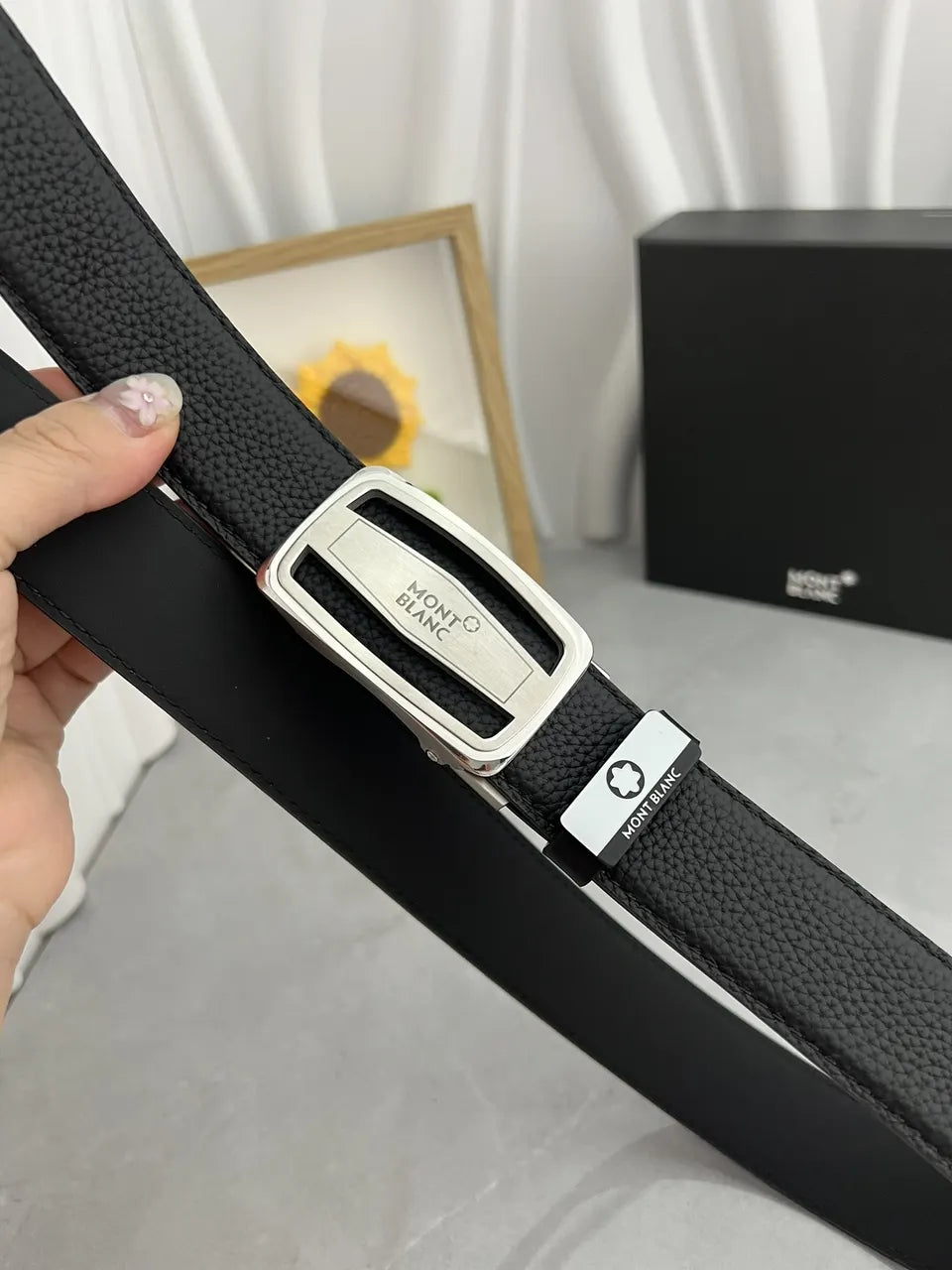 Montblanc Black Leather Belt - Hình 4