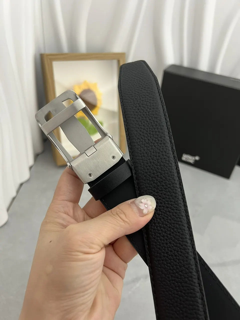 Montblanc Black Leather Belt - Hình 6