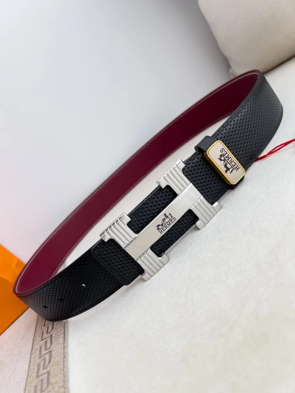Hermes Perforated Black Leather Belt - Hình 5