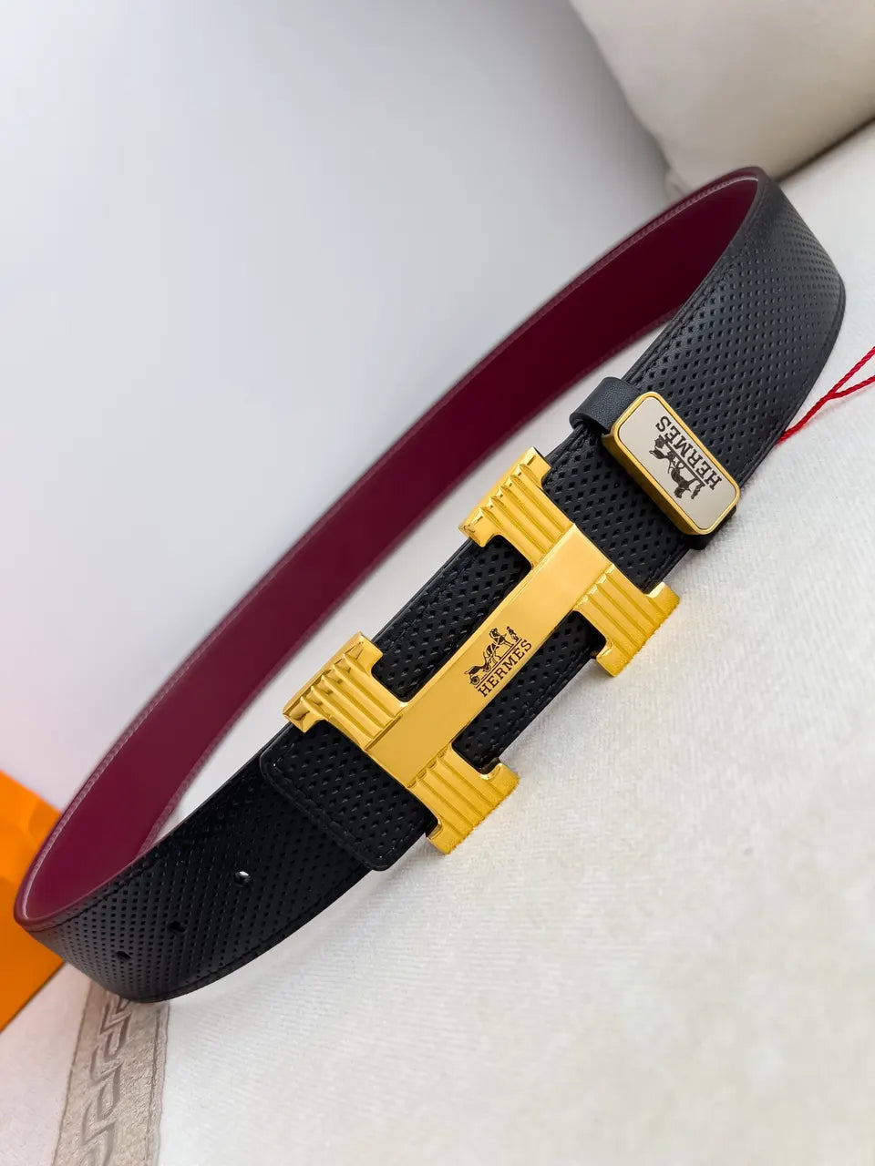 Hermes Perforated Black Leather Belt - Hình 6