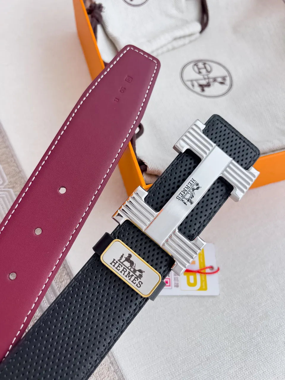 Hermes Perforated Black Leather Belt - Hình 7