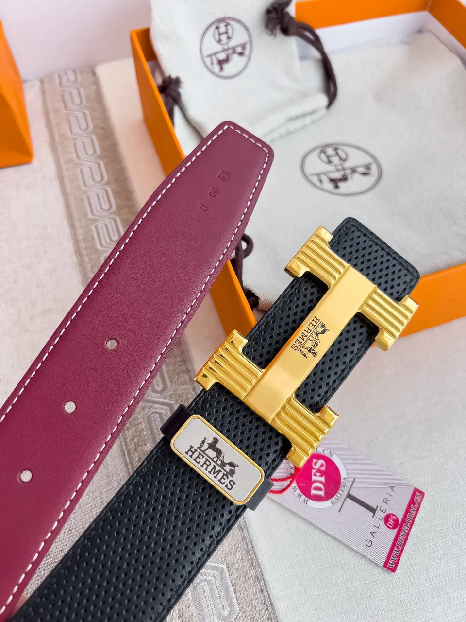 Hermes Perforated Black Leather Belt - Hình 8
