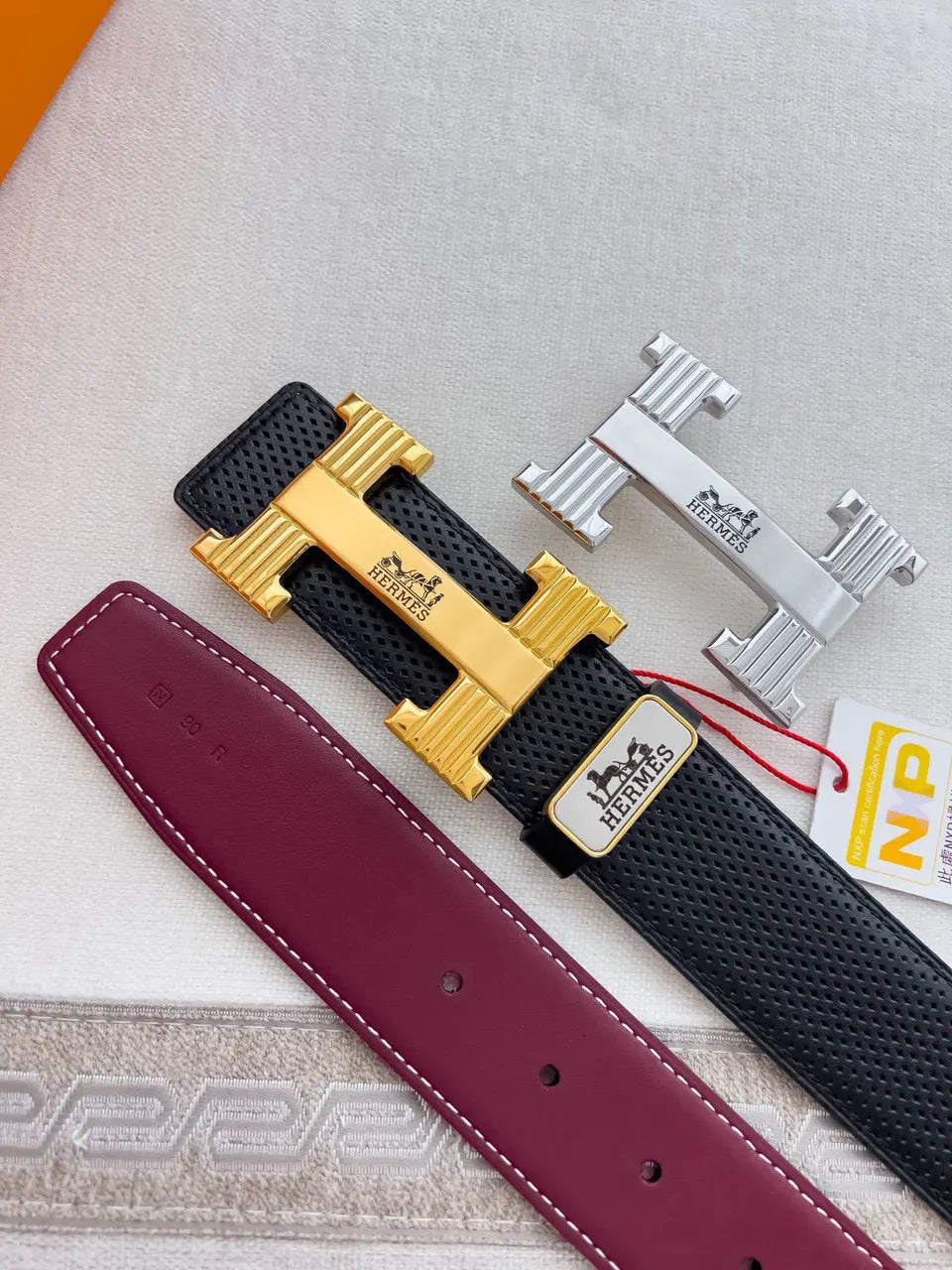 Hermes Perforated Black Leather Belt - Hình 9