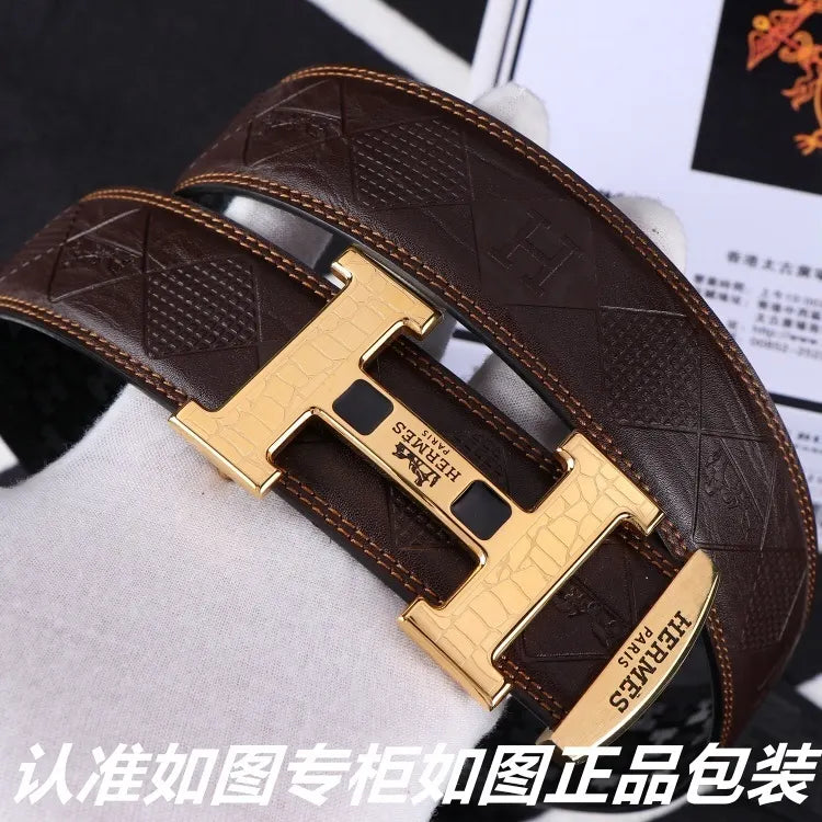 Hermes Brown Diamond Pattern Belt - Hình 2