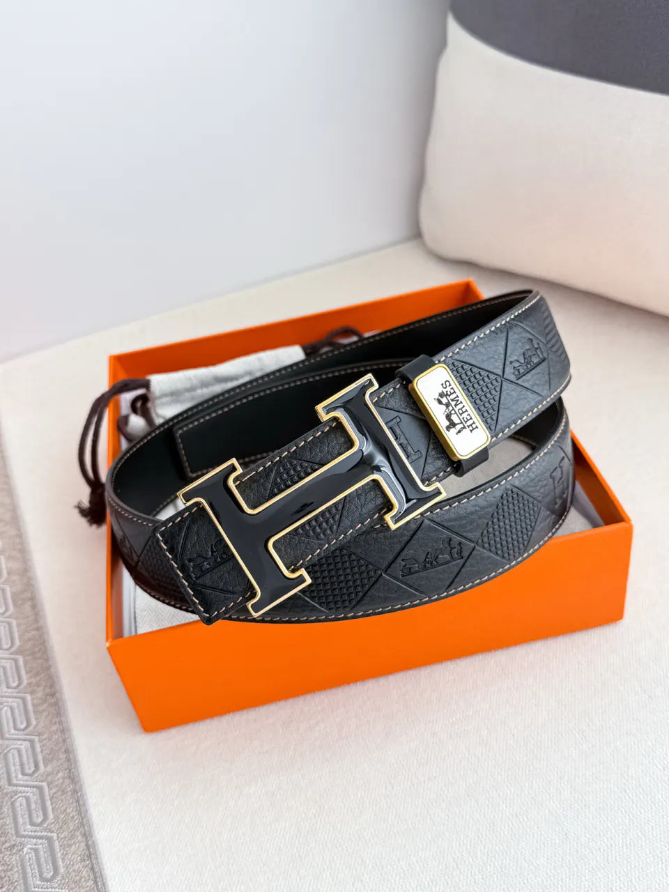 Hermes Diamond Embossed Belt