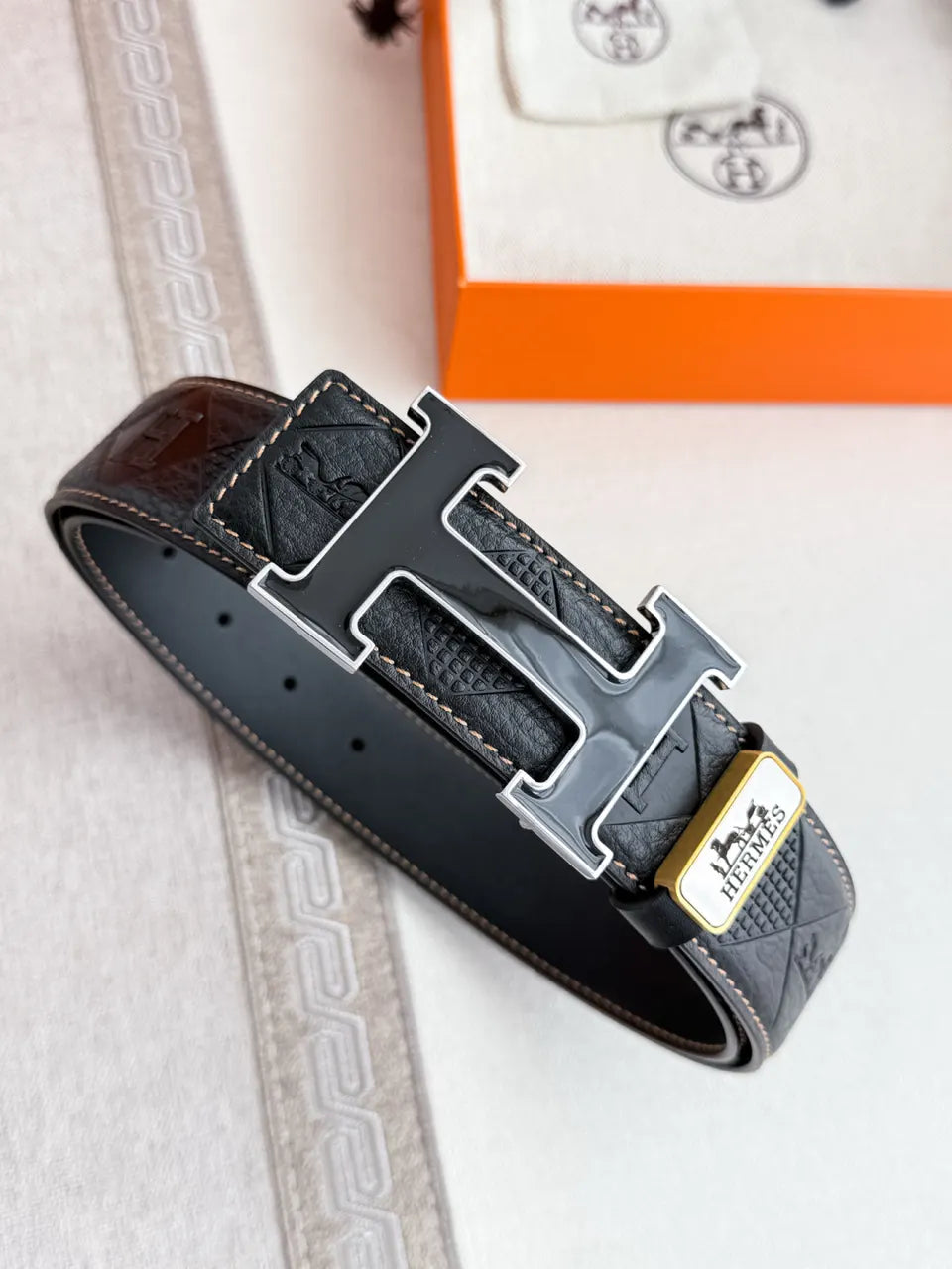 Hermes Diamond Embossed Belt