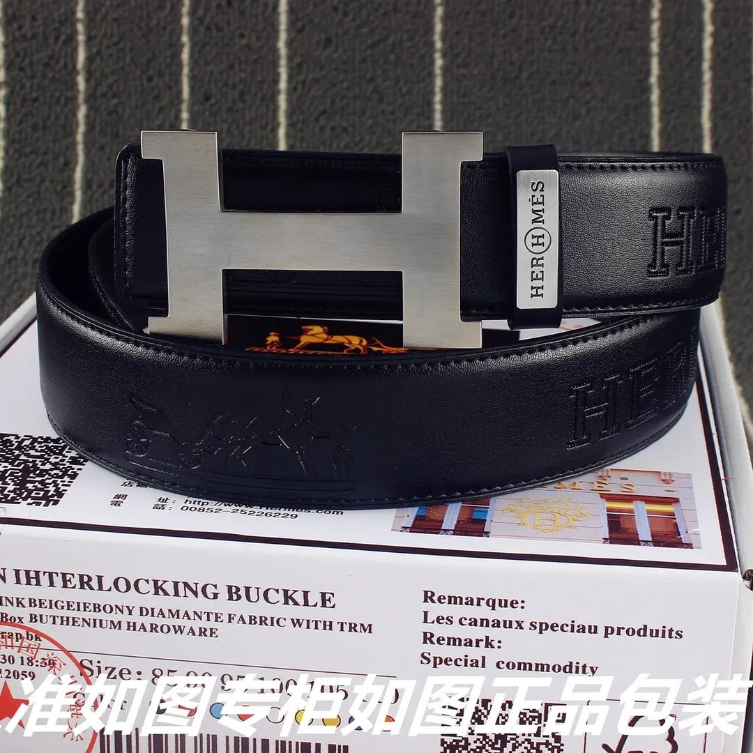 Hermès Embossed Black Leather Belt